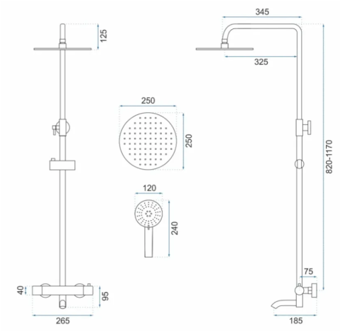 Душевой гарнитур REA LUNGO BLACK GLOSSY с термостатом и изливом