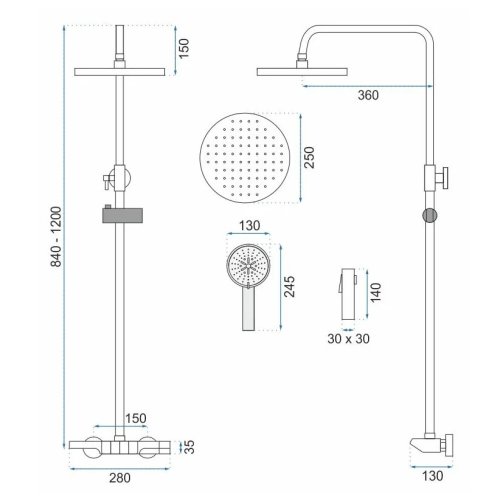Душевой гарнитур REA SAVIO LED TYTAN графит с термостатом