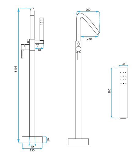 Смеситель для ванны REA ARAS CHROME хром напольный