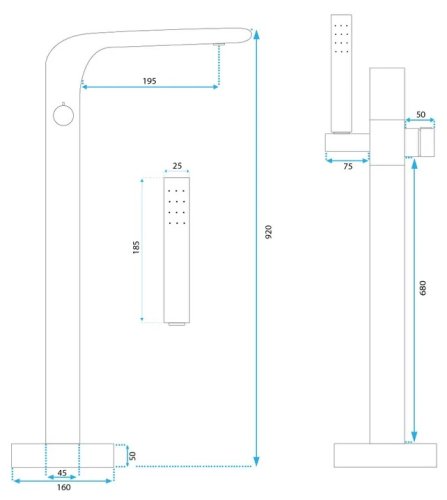 Смеситель для ванны REA CLARK CHROME хром напольный *