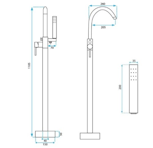 Смеситель для ванны REA MONO CHROME хром напольный