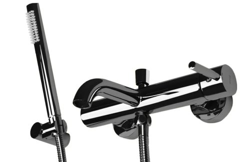 Змішувач для ванни та душу REA LUNGO BLACK GLOSSY настінний з виливом *