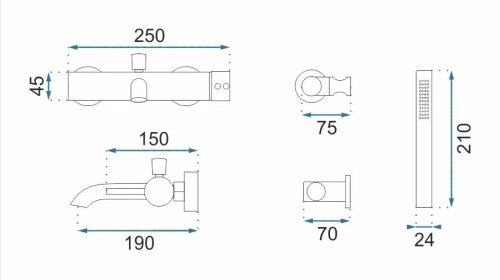 Змішувач для ванни та душу REA LUNGO BLACK GLOSSY настінний з виливом *