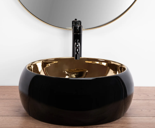 Умивальник (раковина) REA LUNA BLACK MATT GOLD накладний *