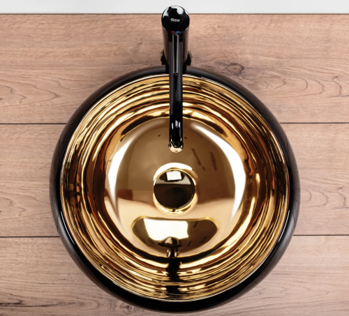 Умивальник (раковина) REA LUNA BLACK MATT GOLD накладний *