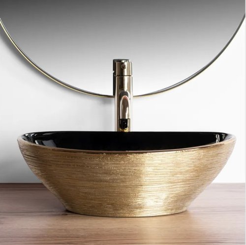Умывальник (раковина) REA SOFIA BRUSHED GOLD BLACK накладной *