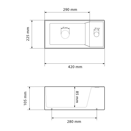 Умывальник (раковина) VBI LAGO L WHITE накладной подвесной