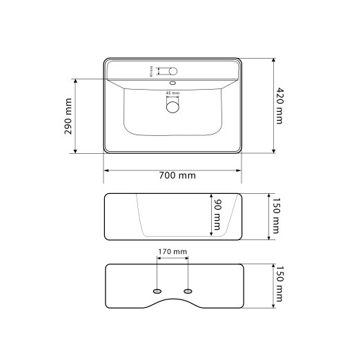 Умивальник (раковина) VBI PADUA 70 WHITE накладний підвісний