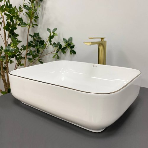 Умывальник (раковина) VBI PALERMO WHITE ROSE GOLD EDGE накладной