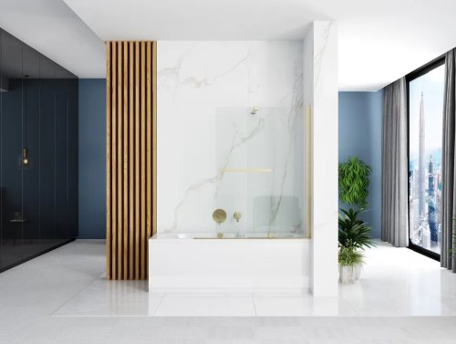 Шторка для ванны REA FABIAN 100 BRUSHED GOLD раздвижная