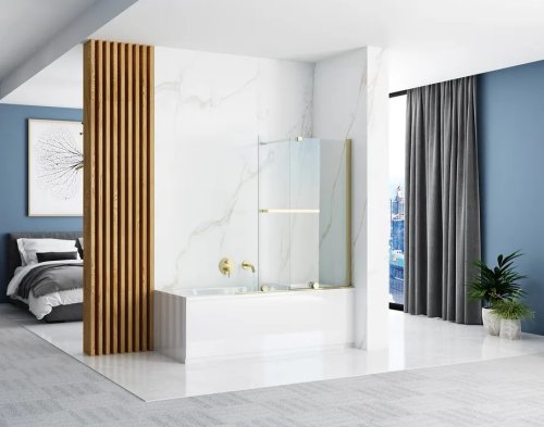 Шторка для ванны REA FABIAN 100 BRUSHED GOLD раздвижная