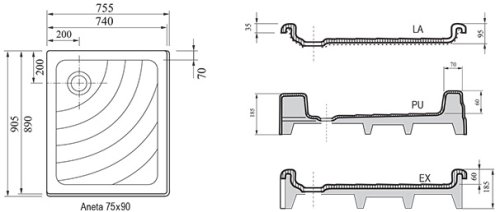 Поддон Ravak ANETA 75Х90 LA-R