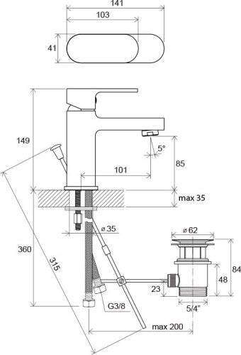 Смеситель для умывальника Ravak Chrome CR 011.00 X070053