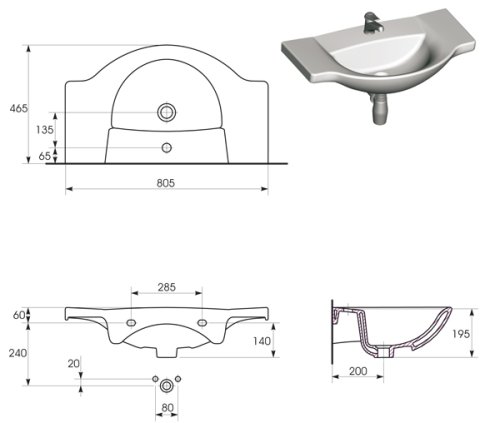 Умывальник Cersanit Libra 80